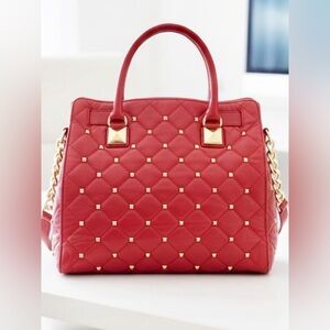 Michael Kors Red Quilted Leather Studded Hamilton Satchel Bag – Rare Edition